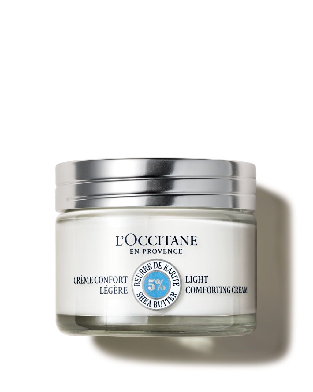 L'Occitane crème confort jar on a white background