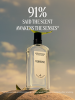 L'Occitane Verveine perfume bottle with a nature-themed background