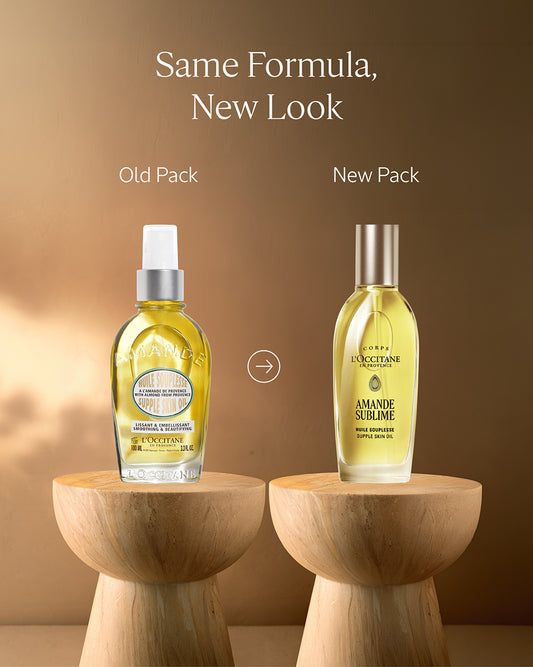 Two bottles of lotion sitting on a wooden stool
